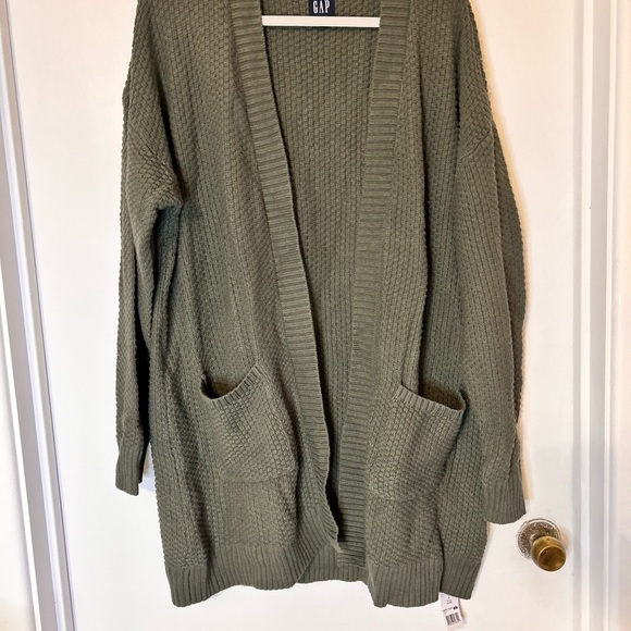 NWT GAP Olive Open-Front Knit Pocket Cardigan - Picture 6 of 11